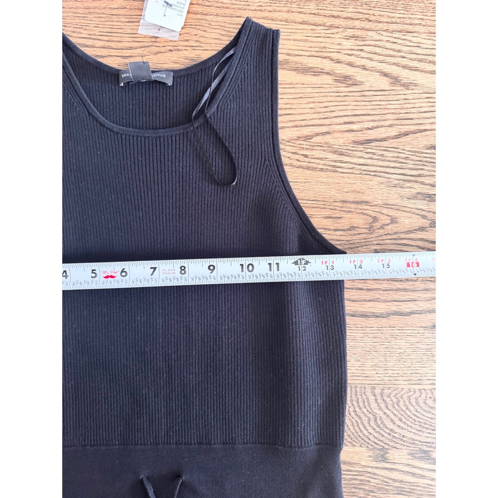 Saks Fifth Avenue Black Ribbed Midi Tank Dress Sleeveless Drawstring Waist S - Picture 7 of 7